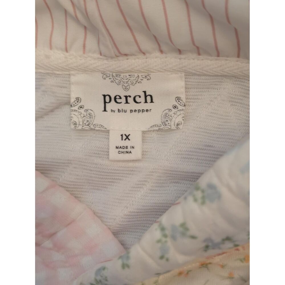 Perch by Blu Pepper Pastel Floral Quilted Patchwork Hoodie Sweatshirt, Size 1X - Picture 4 of 6